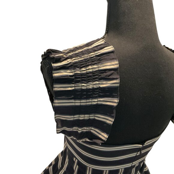 Caroline Constas Tiered High- Low Layered Dress Striped Bow Ruffle Brown Small - Picture 4 of 14